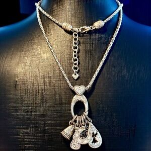 Elegant Brighton Silver Charm 28” Necklace With Six Charms